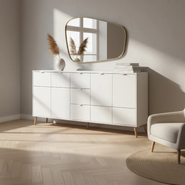 CaliCosy Dressoir met 4 deuren, 3 lades, decor in wit en eiken, l190 cm klint 3416568 large