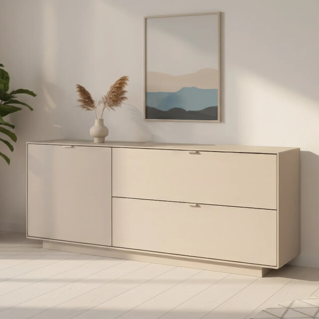 CaliCosy Tv-meubel met 1 deur, 2 opklapbare kleppen in zanddecor l160 cm vika 3416555 large