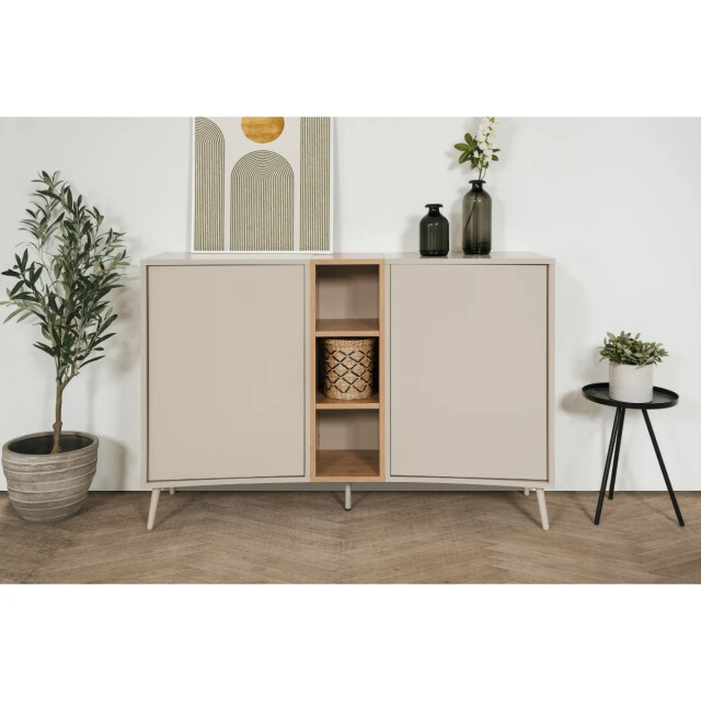 CaliCosy Dressoir met 2 deuren, 3 niches in decor zand en eiken, ambachtelijk l135 cm 3418169 large