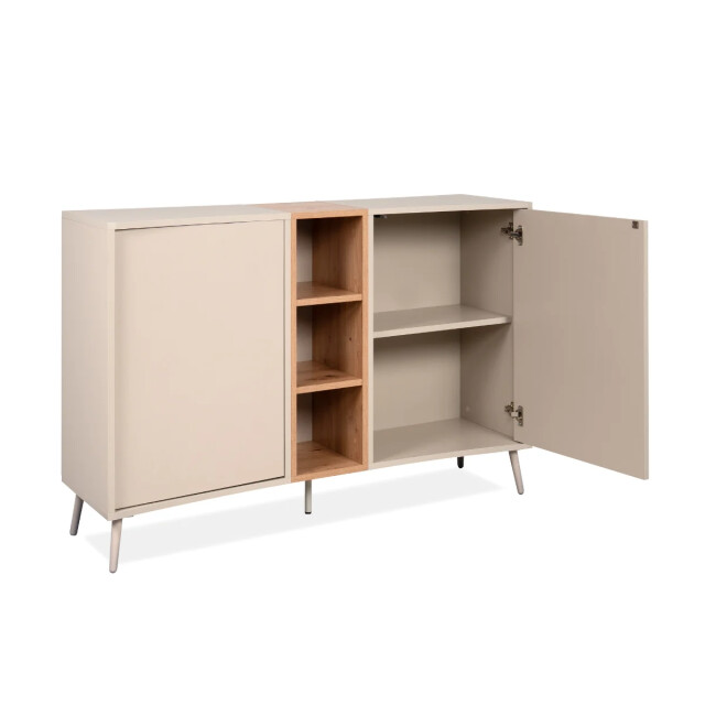 CaliCosy Dressoir met 2 deuren, 3 niches in decor zand en eiken, ambachtelijk l135 cm 3418169 large