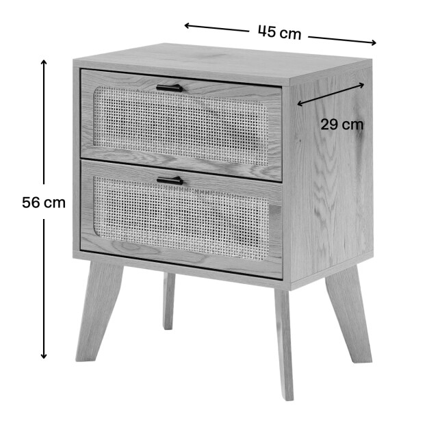 CaliCosy Nachtkastje met 2 lades, rotan fronten en decoratieve houten poten l45 cm alia 3034507 large