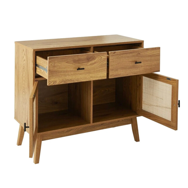 CaliCosy Commode met 2 deuren met rotan fronten, 2 lades en houten poten l90 cm 3245913 large