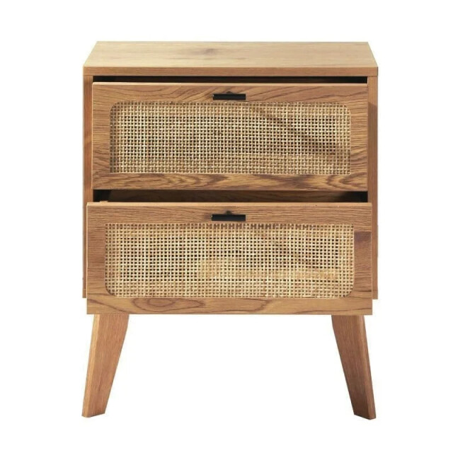 CaliCosy Nachtkastje met 2 lades, rotan fronten en decoratieve houten poten l45 cm alia 3034507 large