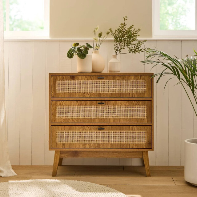 CaliCosy Commode met 3 lades, rotan fronten en houten poten, l80 cm alia 3245911 large