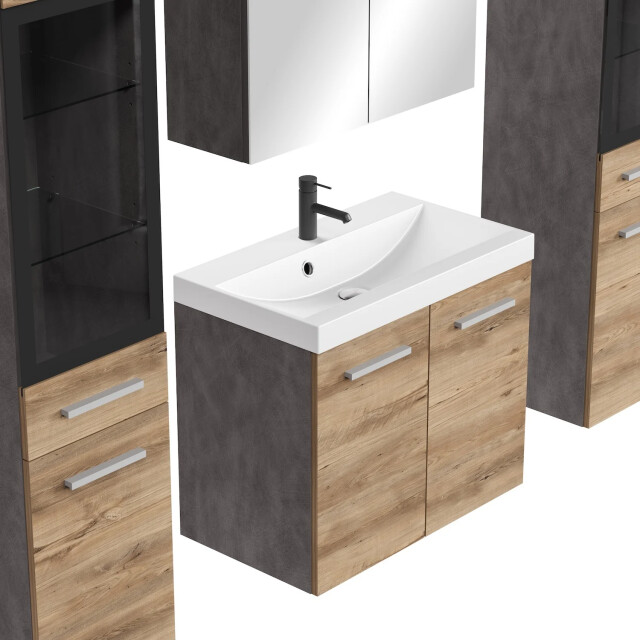 Badplaats Badkamermeubel set mirano 60 x 35 cm donker grijs met kastanje 3418173 large