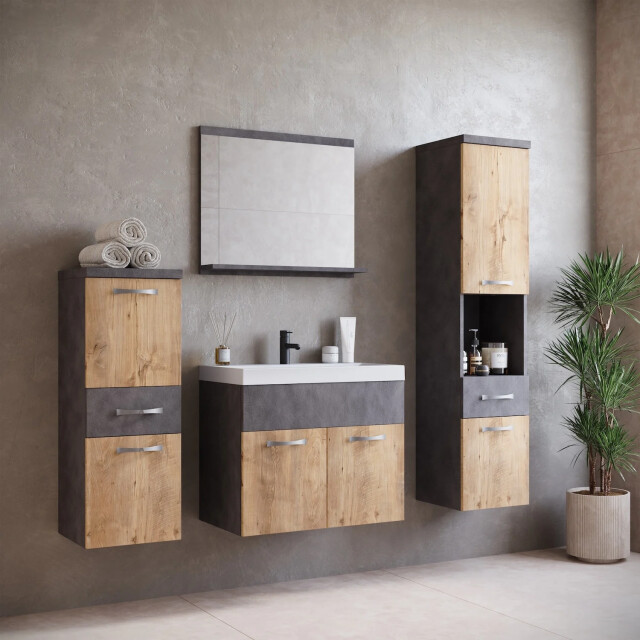 Badplaats Badkamermeubel set alba 60 x 35 cm donker grijs met kastanje - 3418177 large