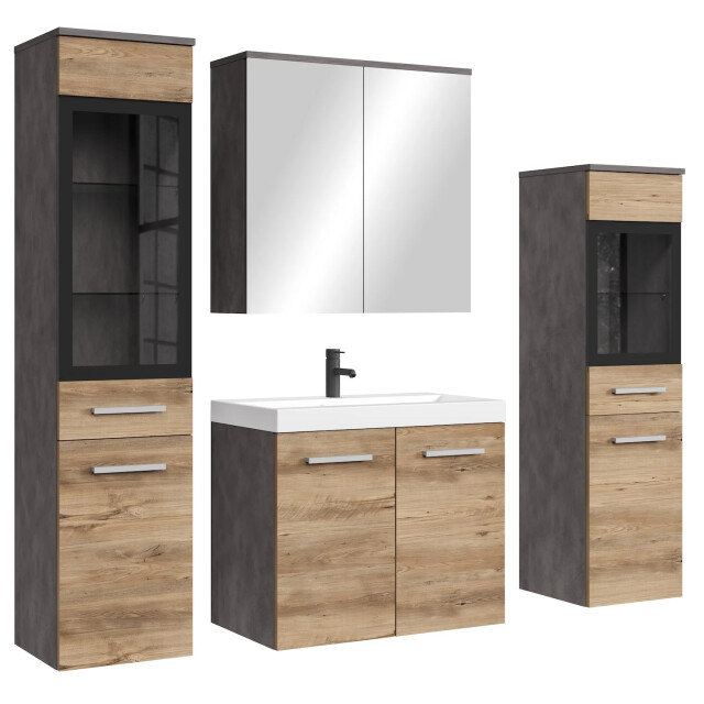 Badplaats Badkamermeubel set mirano 60 x 35 cm donker grijs met kastanje 3418173 large