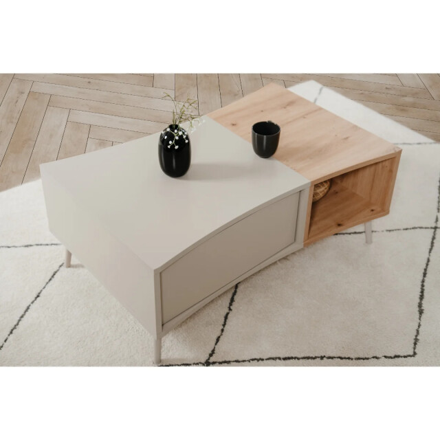 CaliCosy Salontafel met 1 deur, 1 decoratieve nis in zandkleur en eiken, ambachtelijk l94 3419577 large