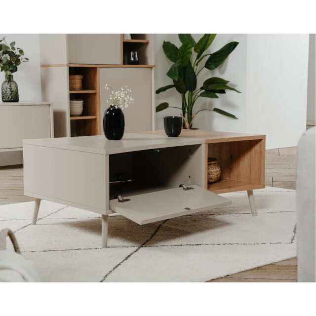 CaliCosy Salontafel met 1 deur, 1 decoratieve nis in zandkleur en eiken, ambachtelijk l94 3419577 large