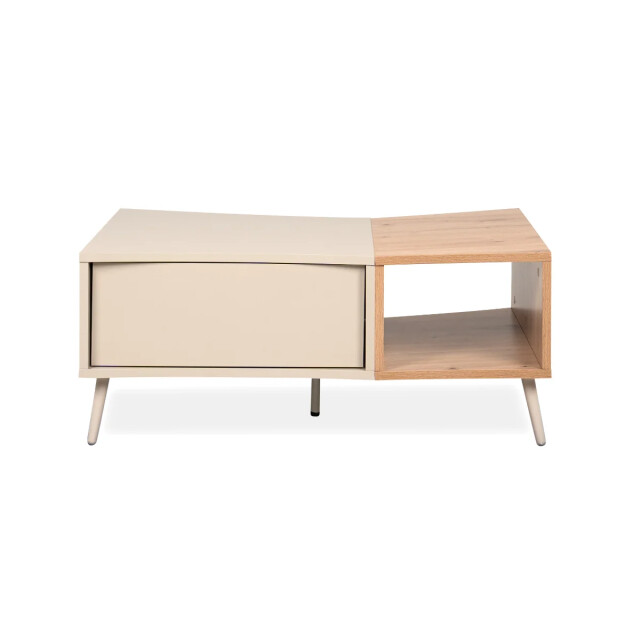 CaliCosy Salontafel met 1 deur, 1 decoratieve nis in zandkleur en eiken, ambachtelijk l94 3419577 large