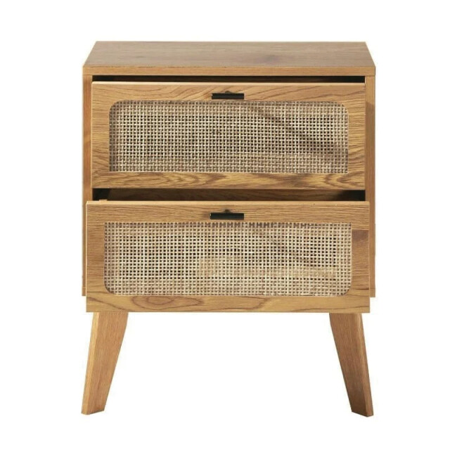CaliCosy Nachtkastje met 2 lades, rotan fronten en decoratieve houten poten l45 cm alia 3034507 large
