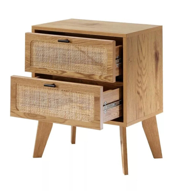 CaliCosy Nachtkastje met 2 lades, rotan fronten en decoratieve houten poten l45 cm alia 3034507 large