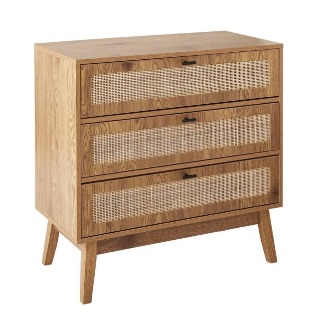 CaliCosy Commode met 3 lades, rotan fronten en houten poten, l80 cm alia 3245911 large