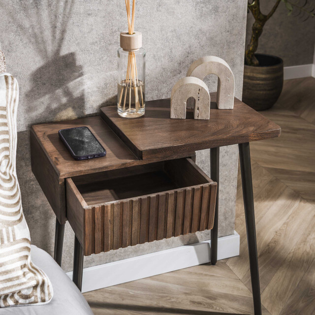 Hoyz nachtkastje carve 1 lade rechts massief acacia 3423794 large