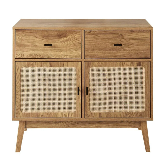 CaliCosy Commode met 2 deuren met rotan fronten, 2 lades en houten poten l90 cm 3245913 large