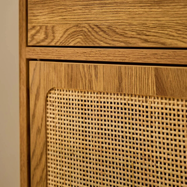 CaliCosy Commode met 2 deuren met rotan fronten, 2 lades en houten poten l90 cm 3245913 large