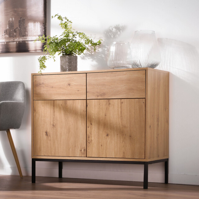 CaliCosy Ladekast eiken decor 2 deuren 2 lades l90 x h80 cm lenny 2930241 large