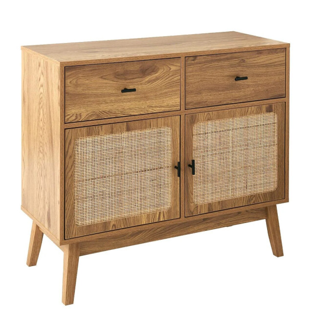 CaliCosy Commode met 2 deuren met rotan fronten, 2 lades en houten poten l90 cm 3245913 large