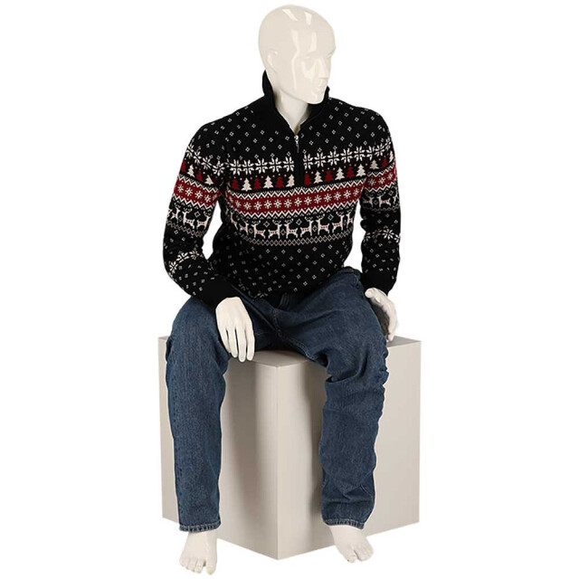Apollo Heren kersttrui zip met kerst print zwart 000166999006-CombB large