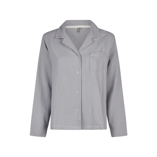 By Louise Dames pyjama set lang mousseline met knoopjes grijs/blauw BL-6017-02 large