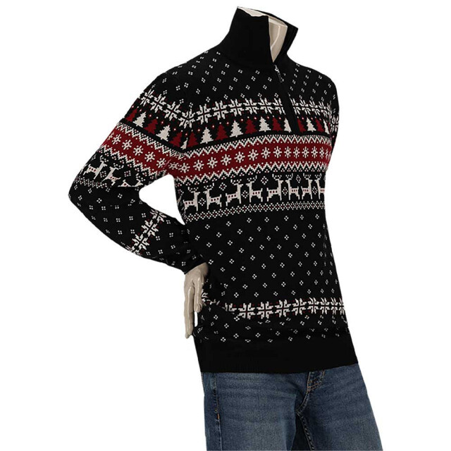 Apollo Heren kersttrui zip met kerst print zwart 000166999006-CombB large