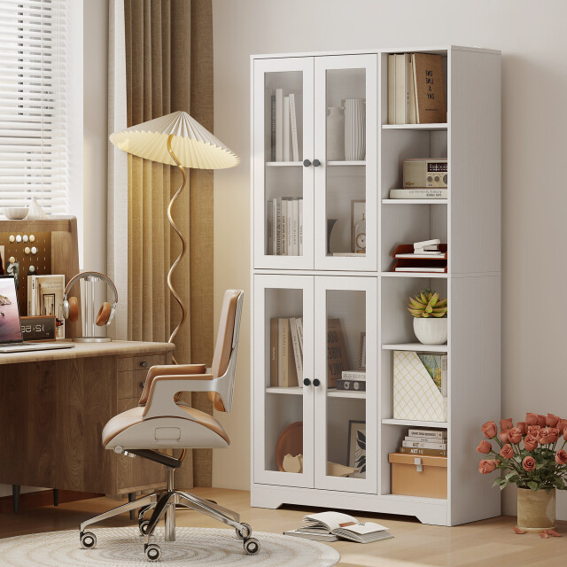 4goodz Keukenkast met glazen deuren en planken met open vakken 172 cm hoog 3425071 large