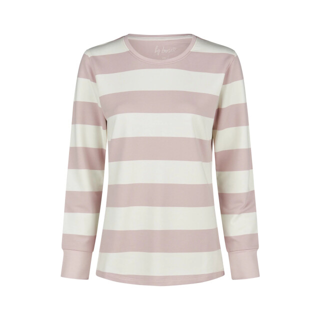 By Louise Dames lounge pyjama set lang sweatstof roze/wit gestreept BL-6032-02 large