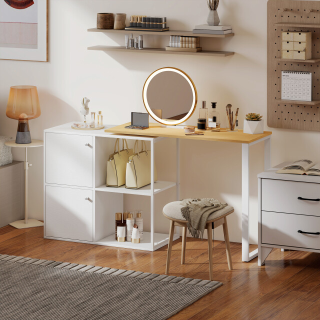 4goodz L-vormig bureau 360° draaibaar hoekbureau met opbergruimte 150x40x75 cm - 3426550 large