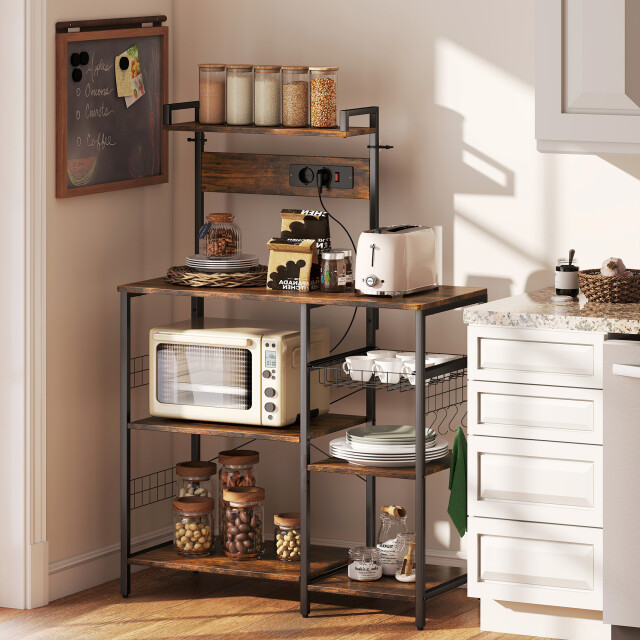 4goodz Keukenrek, staand rek met 2 stopcontacten, 5 s-haken, 5 planken, mand, 3426554 large