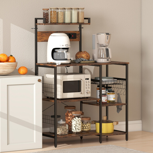 4goodz Keukenrek, staand rek met 2 stopcontacten, 5 s-haken, 5 planken, mand, 3426554 large