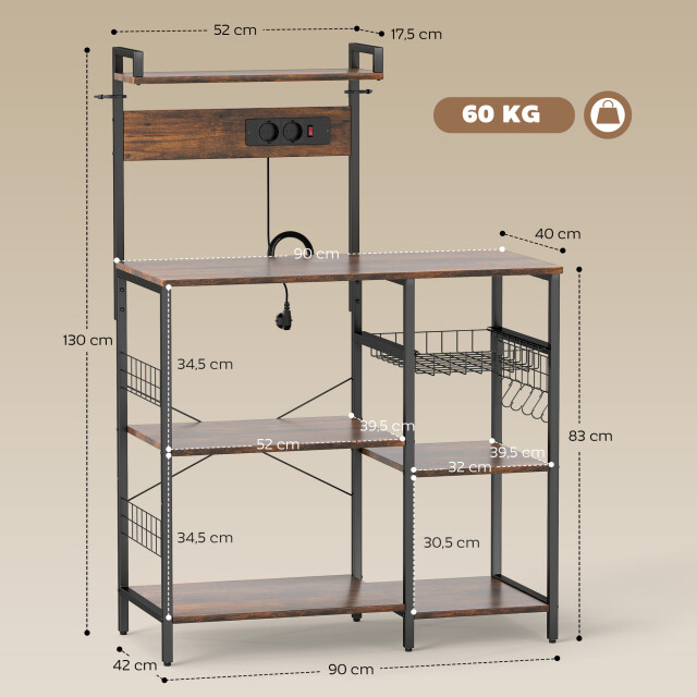 4goodz Keukenrek, staand rek met 2 stopcontacten, 5 s-haken, 5 planken, mand, 3426554 large