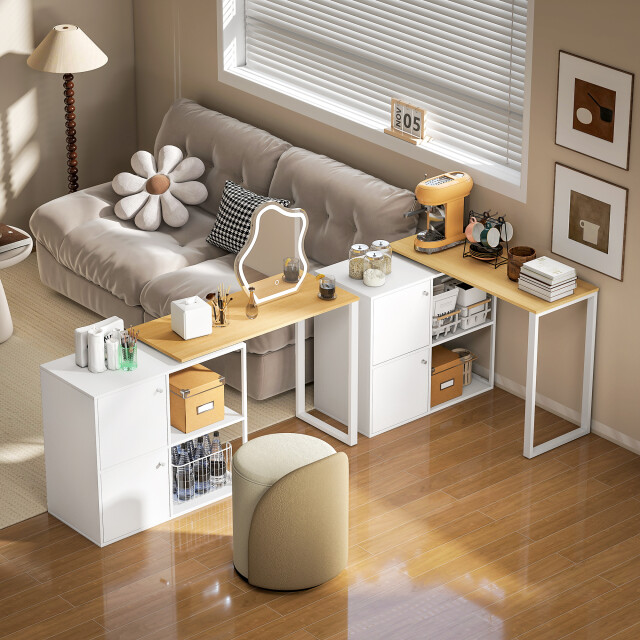 4goodz L-vormig bureau 360° draaibaar hoekbureau met opbergruimte 150x40x75 cm - 3426550 large