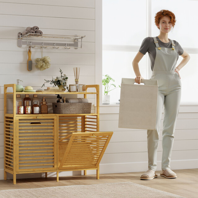 4goodz Bamboe wasmand 82 liter met 2 los kantelbare wasmanden - 3425148 large