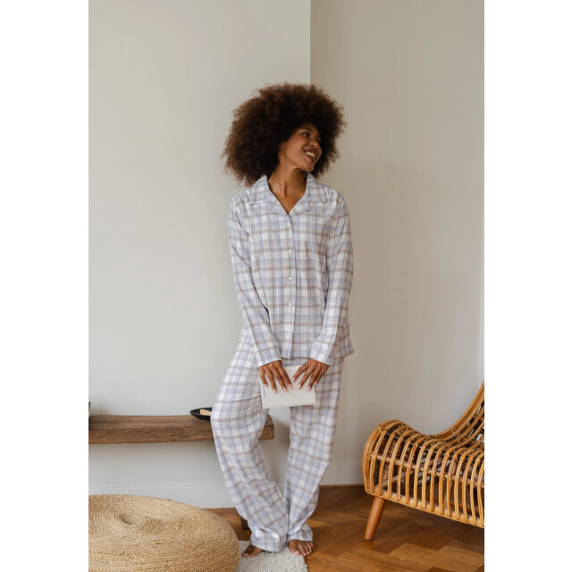 By Louise Dames pyjamabroek flanel geruit blauw/wit BL-6165-02 large