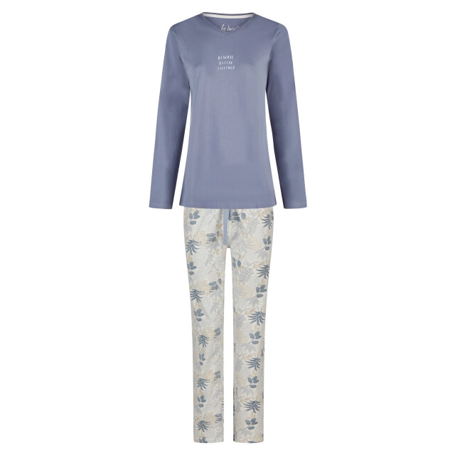 By Louise Dames pyjama set lang v-hals donkerblauw gebloemd BL-6010-02 large