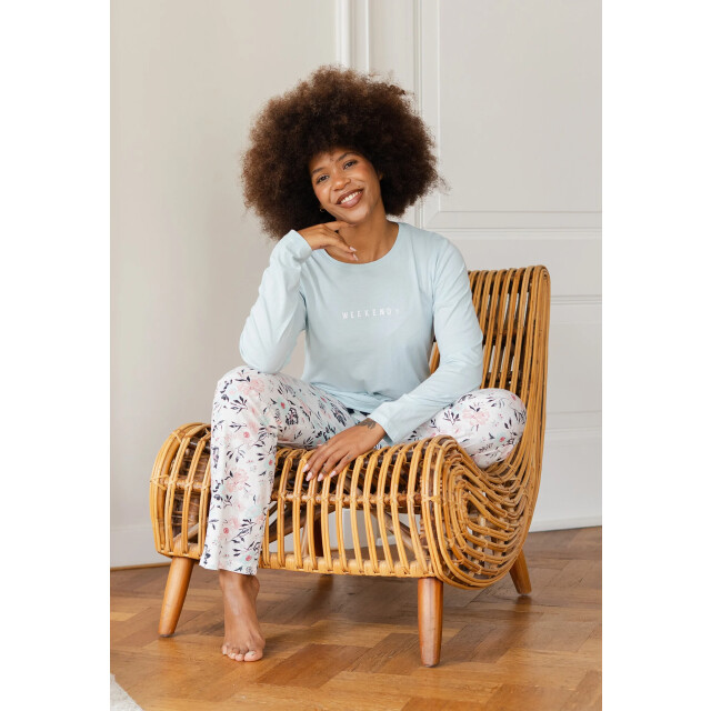 By Louise Dames pyjama set lang blauw gebloemd BL-6021-02 large