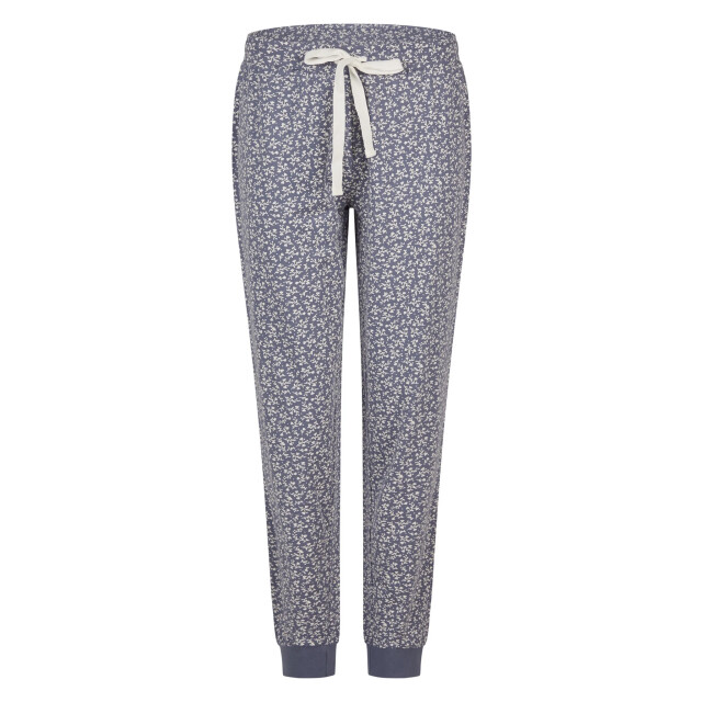 By Louise Dames pyjama set lang v-hals off-white/donkerblauw gebloemd BL-6011-02 large