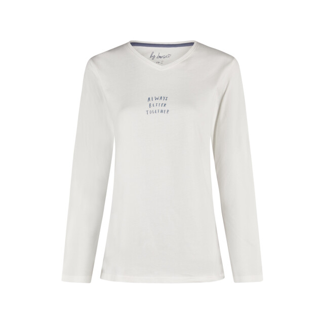 By Louise Dames pyjama set lang v-hals off-white/donkerblauw gebloemd BL-6011-02 large