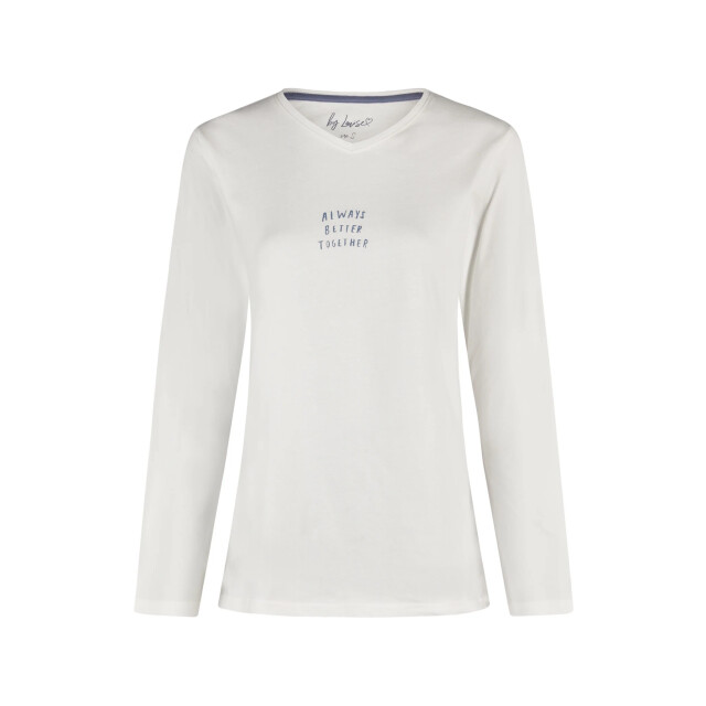 By Louise Dames pyjama set lang v-hals off-white/donkerblauw gebloemd BL-6011-02 large