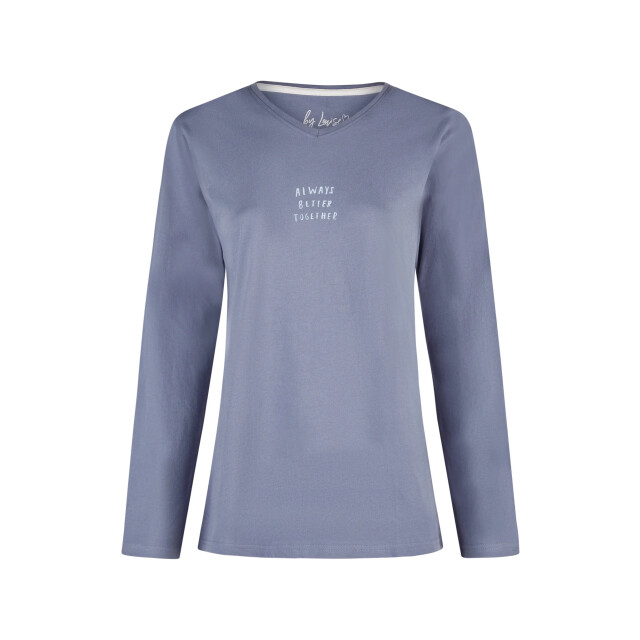 By Louise Dames pyjama set lang v-hals donkerblauw gebloemd BL-6010-02 large