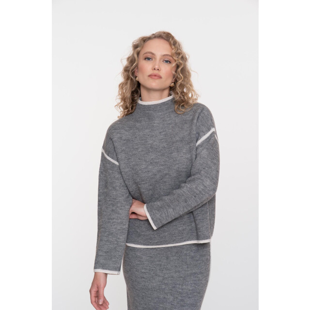 Geisha pull turtle contrast stripe 54801-10 900 grey melange off white 06712.940.0113 large