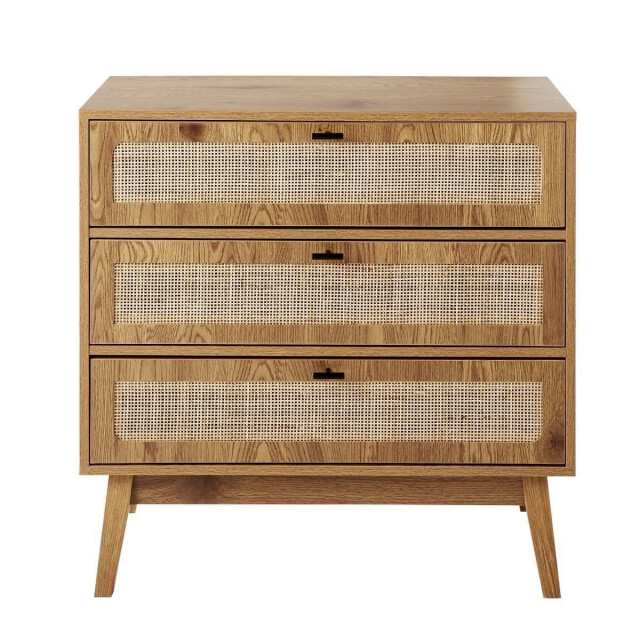 CaliCosy Commode met 3 lades, rotan fronten en houten poten, l80 cm alia 3245911 large