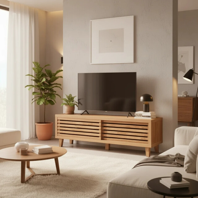 CaliCosy Tv-meubel met 2 schuifdeuren en open latten l140 cm liam 3428301 large