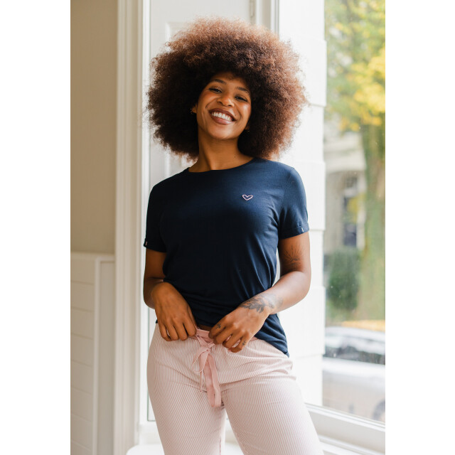 By Louise Essential dames capri pyjama driekwart gestreept blauw BL-998-1+994-2 large