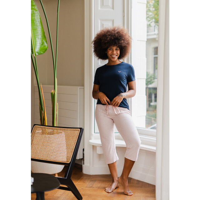 By Louise Essential dames capri pyjama driekwart gestreept blauw BL-998-1+994-2 large