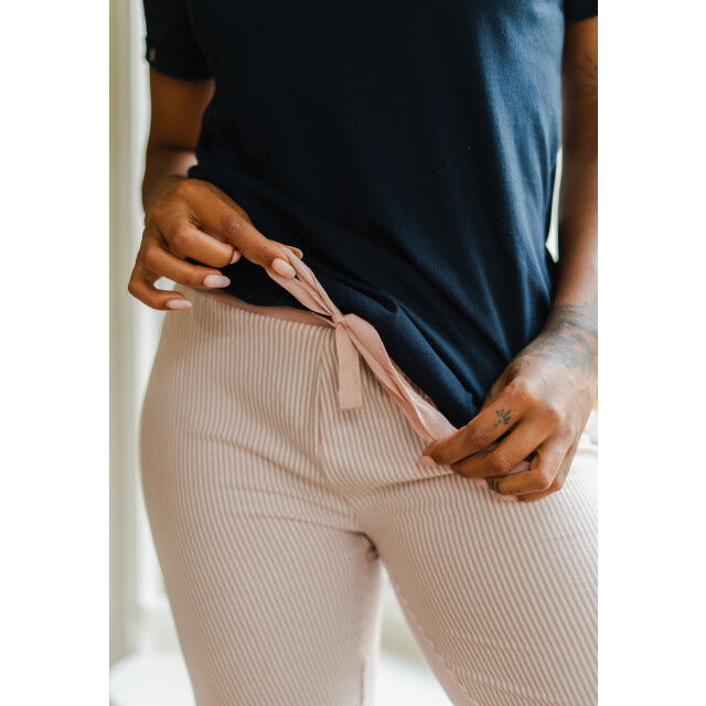 By Louise Essential dames capri pyjama driekwart gestreept blauw BL-998-1+994-2 large