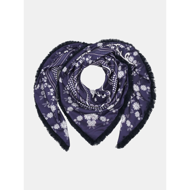 Mucho Gusto Zijden sjaal cannes blauw logomania MUCHO GUSTO® Sjaal Genova Blue Bandana met Tule Fringes large