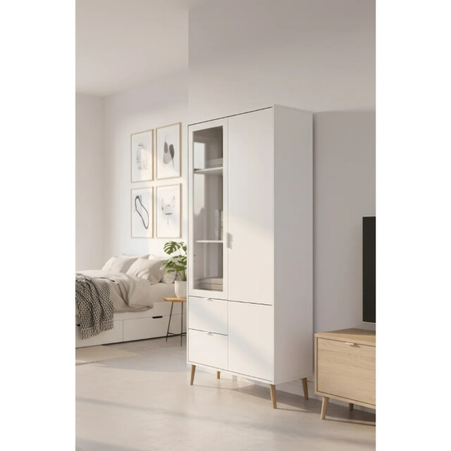 CaliCosy Vitrine met 2 deuren waarvan 1 van glas, 5 planken, 2 lades, decor in wit en 3429225 large