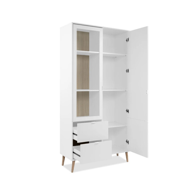 CaliCosy Vitrine met 2 deuren waarvan 1 van glas, 5 planken, 2 lades, decor in wit en 3429225 large