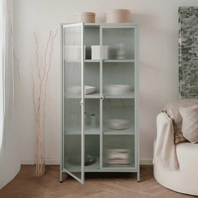 CaliCosy Vitrine avec 2 portes vitrées et 3 étagères en métal l80 cm milton 3429139 large